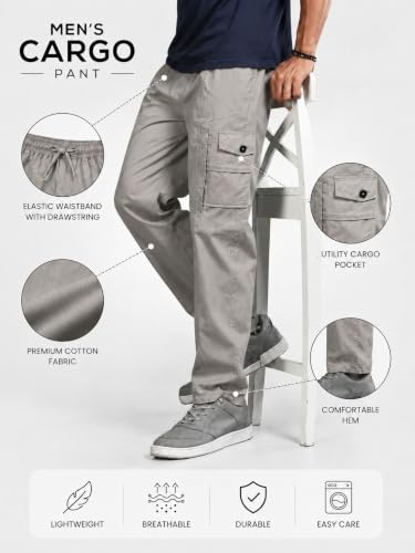 Image of Men's Cotton Cargo Pants | Stylish Casual Trousers for Men | Relaxed Fit Multi Pocket Cargo Trousers | Drawstring Waist Pant | Comfortable Lower for Men