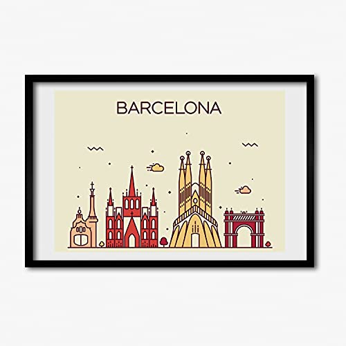 Cadre en bois moderne 60x40 Tulup avec affiche de qualité premium Barcelone