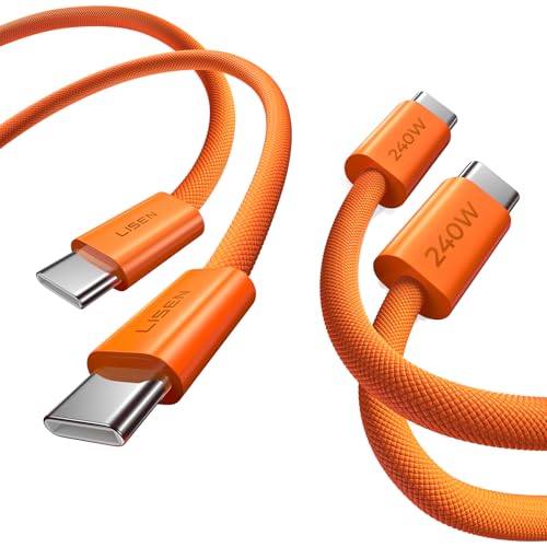 Image of LISEN USB C to USB C Cable, 240W C to C Cable Fast Charging [3.3 FT, 2 Pack] Type C Charger Fast Charging USBC to USBC Cable for iPhone 17 16 15 Pro Max iPad MacBook, Orange