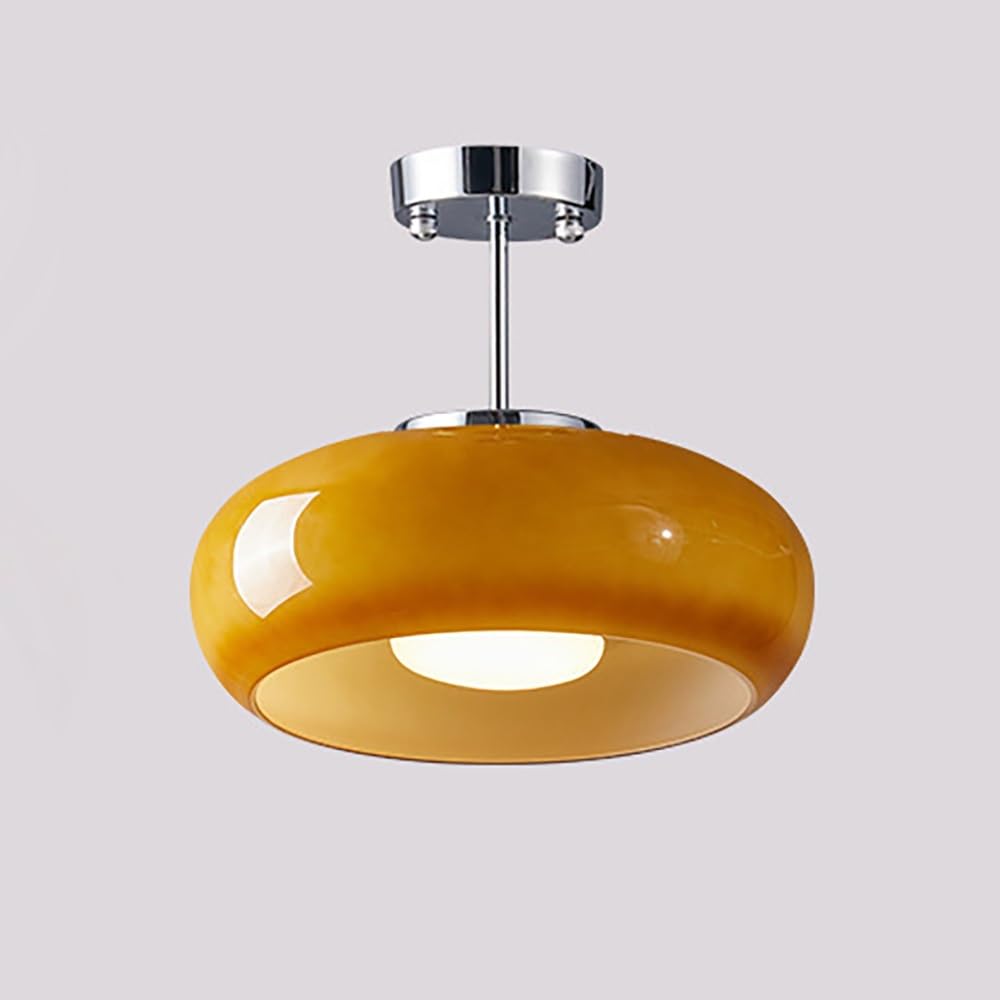 Deckenleuchte Deckenlampe Deckenlicht aus Nordischem Glas, Vintage Orange Runde Halbeingebaute Deckenleuchte für Flur Esszimmer Schlafzimmer Café(Silver)