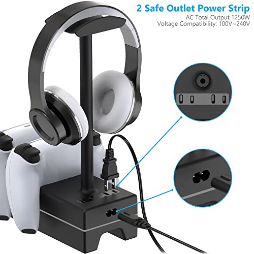 Ps5 Controller Charger, Hiree Rgb Ps5 Controller Charging Station With 2 Usb Charging Ports, Headphone Stand, Compatible With Sony Playstation 5 Dualsense Controller #TOP4