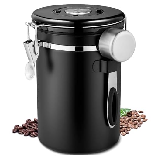 Frasheng Koffieblik van roestvrij staal, luchtdicht, met roestvrijstalen lepel, 750 g/1,8 l, vacuüm koffieblik met datumtracking, voor koffiebonen, koffiepoeder, koffiecontainer, zwart