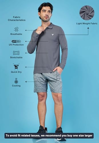 Image of TECHNOSPORT Mens Slim Fit Polyester Active Wear Collar Polo T-Shirt with Long Sleeves for Workout, Sports