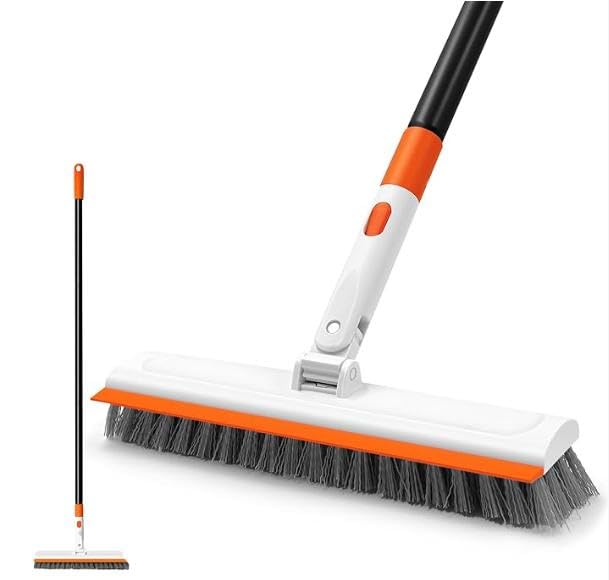 NEWE 2 in 1 デッキブラシ お風呂掃除ブラシ長いハンドルが付 128cm スキージバー付きゴムポンバスブラシ浴室、浴槽、壁、床、水槽、ガラス、テラスの清掃に使用