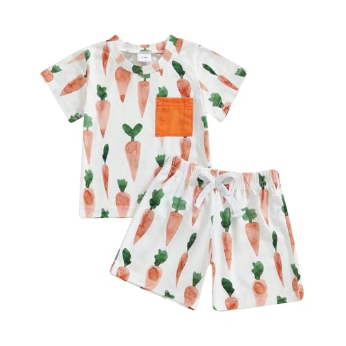 COORALLY Toddler Boys Easter Clothes Bunny Carrot Short Sleeve T-Shirt Tops Bowknot Short Pants Outfits (Carrot-Orange, 0-6 Months)