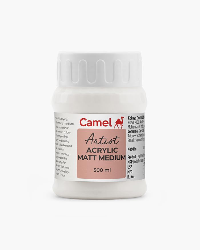 Image of Camel Artist Acrylic Matt Medium 500ml | Reduces Gloss Finish | Improves Flow, Transparency & Workability | For Acrylic Painting & Mixed Media Art