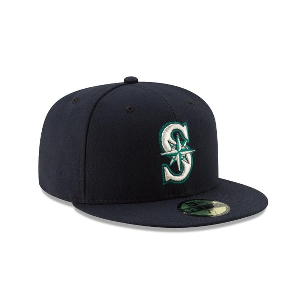 New Era MLB 59FIFTY Seattle Mariners Baseballkappe, marineblau, Team-Farbe-Logo, authentische Kollektion