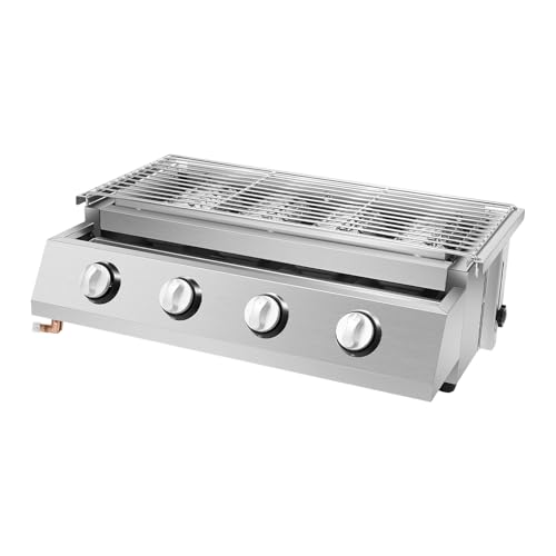 LPG Barbecue a gas a 4 fuochi, in acciaio inox, per campeggio e attività all'aperto, riduce i vapori di olio, accensione elettronica, fonte di gas GPL, ecologico, 4 bruciatori, dimensioni griglia 55,8