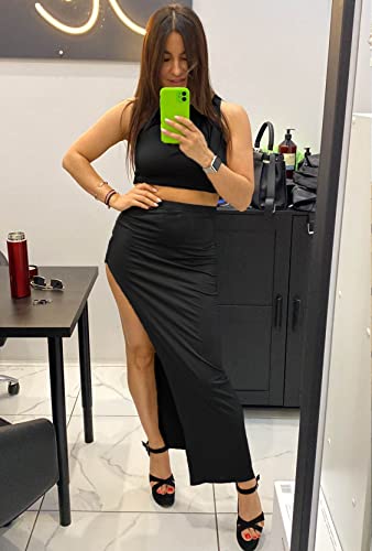 Image of FAIMILORY Women's Summer Two Piece Dress Set, Long Skirt with Crop Tank Top