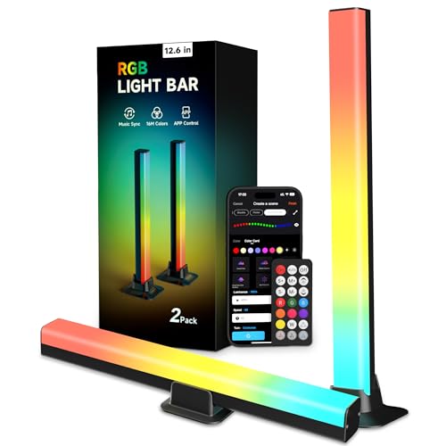 VUQ RGB+IC LED Light Bars – 12.6-inch TV Backlight for 55" and Smaller TVs & Monitors | Bluetooth-Enabled, 16 Million Colors, Music Sync for Gaming, PC, and Room Decoration
