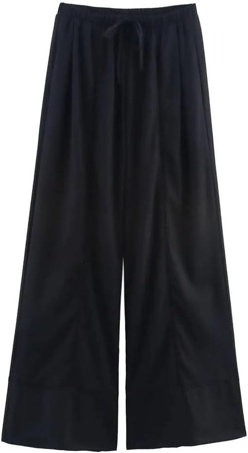 Women's Drawstring Loose Solid Color Wide Leg Pants with Pockets