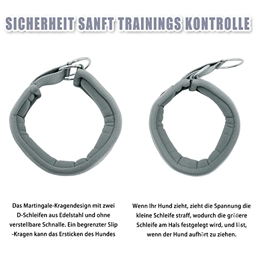 Weich Neopren Gepolstert Hundehalsband (4cm Breite) Reflektierend Hund Halsband mit Robust Nylon & Zugstopp, Bequem Zughalsband Dressurhalsband für Kleine Mittlere Große Hunde Anti-Zug Walken M,Grau