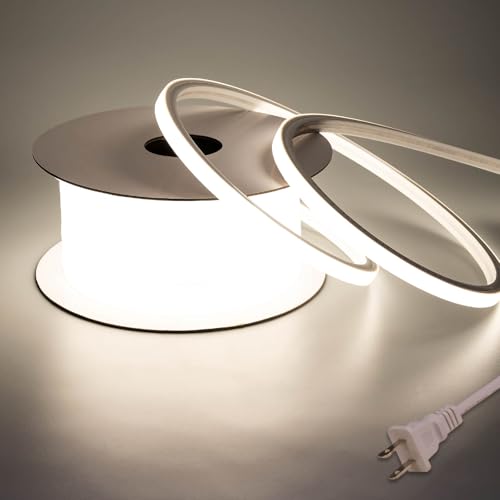 Image of BENLUN AC 110V LED Neon Strip Light 32.8FT, 4000K Natural White Led Rope Lights Outdoor Silicone Waterproof, 10W /M Flexible Cuttable LED Strip for Bedroom Garden Commercial Living Room