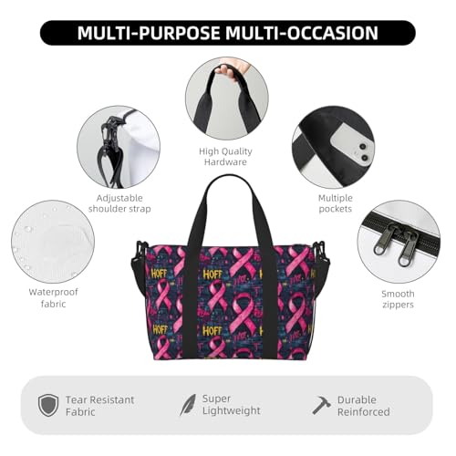 Laptop Tote Bag for Women Work - Pink Ribbon Graffiti Print Weekender Overnight Bags for Women Travel, Gym Duffle Bag for Men, Personal Item Crossbody Travel Bags for Men Carry On3
