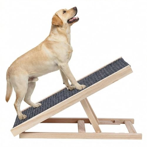Foldable Dog Ramp & Stairs - Adjustable Height Wooden Pet Ramps for Small Dogs, Cats, Senior Pets, Anti-Slip Carpet Surface, Supports 50kg/110lbs, Dog Ramp for Couch, Bed, & SUV by ActiveTrail - Used condition - CA$50.26