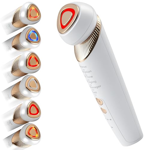 Skin Care 6-in-1 Facial Device for Face & Neck Lifting Tightening Firming At-Home Anti-Aging Therapy Devices (White)