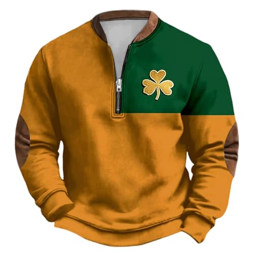 Sudadera Deportiva Hombre Sin Capucha con Cuello y Cremallera Parcial para Entrenamiento y Estilo Casual Diario (Orange, M) #141