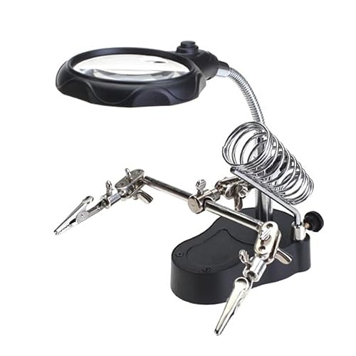 VALICLUD LED Magnifying Lens with Alligator Clips Stand Magnifier Light for Soldering and Hobby Work Durable Hard Construction