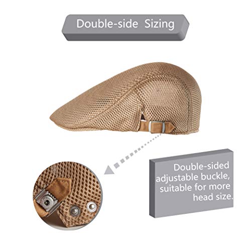Zowya Men'S Mesh Flat Cap Adjustable Newsboy Hat Breathable Summer Classic Gatsby Hat Duckbill Hat Women Fashion Khaki L/Xl thumb #3