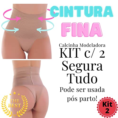 Kit 2 Calcinhas Cinta Modeladora Afina Cintura Fit | Mirna Cor:Preto/Bege;tamanho:G