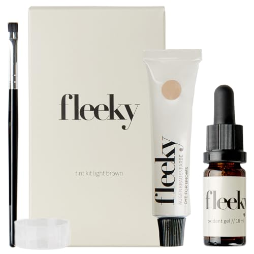 fleeky Tint Kit - Set fai da te per la colorazione dei peli del viso come sopracciglia, peli della barba, ecc. composto da colore, gel ossidante, pennello, ciotola (marrone chiaro)