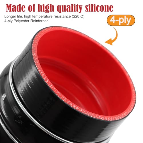 Image of Straight Coupler Silicone Hose ID 3-3 /4 inch 4 Ply Polyester Reinforcement as Turbocharger Tube Air Intake Pipe with 2 Stainless Steel T Clamps