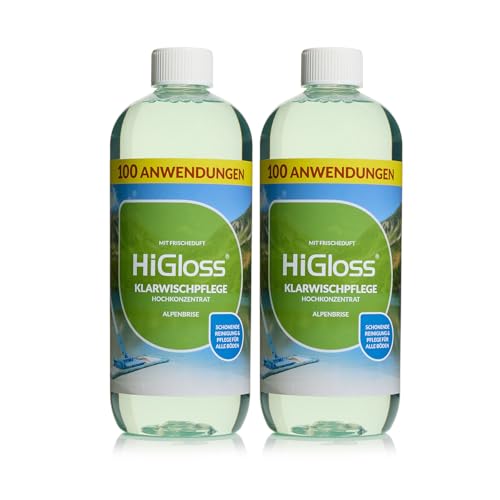 HiGloss Klarwischpflege Hochkonzentrat 2x 1000ml Wischroboter geeignet Bodenreiniger, schonend zu allen Böden, Laminatboden, Fliesenboden & Korkboden, streifenfrei Alpenbrise