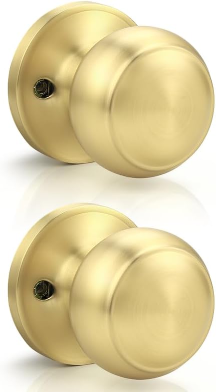 Probrico Gold Dummy Door Knobs Interior, Brushed Brass Half Dummy Door Handles, Closet Door Knobs, 2 Pack