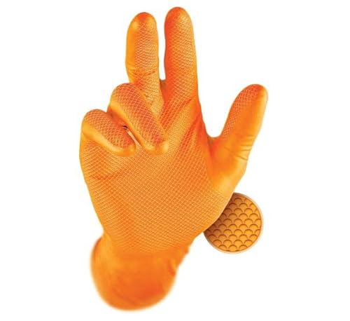 Mehr Orange Large Grippaz Nitrile Gloves Fish Scale Grip Nitrile Pack Qty 50