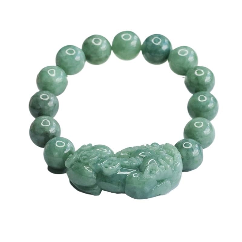 Bracciale in giada for donna uomo, braccialetto con perline Pixiu in giadeite di grado A, amuleto Fengshui buona fortuna e ricchezza for la meditazione yoga, elastico da 11 mm