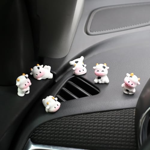 6 Pcs Mini Cows Car Accessories, Cow Print Dashboard Decorations & Rear View Mirror Ornaments, Cute Car Decor for Women Girl