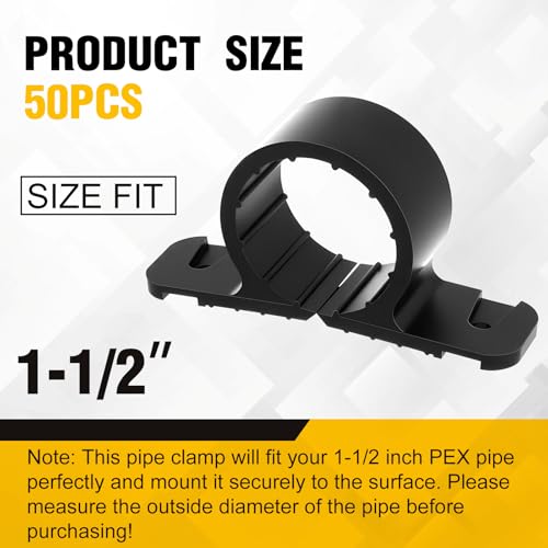 Image of Briwooody 50 Pack 1 1 /2 Inch Pipe Supports Suspension Clamp Pipe Clamps Pex Clamps for Pex, Copper, CPVC(Black)