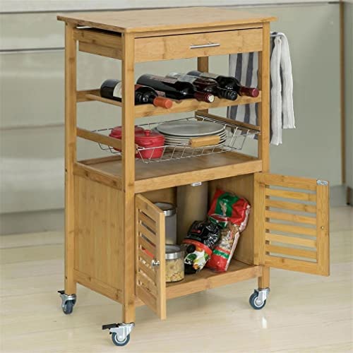 Jahh Bamboos Kitchen Serving Trolley Storage Trolley Cart With Cabinet Easy Movement #TOP2