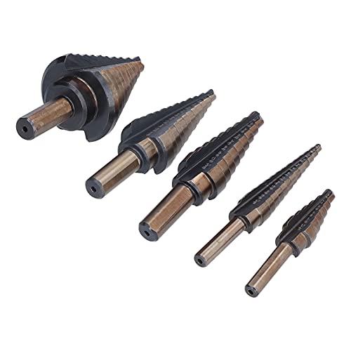 Drill Bit Set, 5Pcs High Durability Step Drill BitS Hole Opening Tool Drill Bit for Metal with Aluminum Case(Imperial)