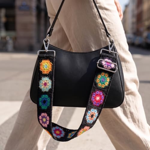 Image of Crochet Flower Purse Strap Embroidery Crossbody Shoulder