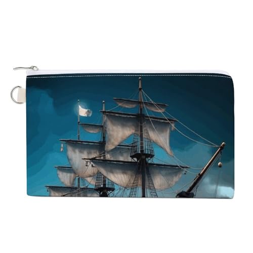 GPFVSJW Pirate Ship Canvas Wallet, Large Capacity Handbag Long Wallet Bi-Fold Wallet Change Purse Rfid Blocking Credit Card Holder Wallet for Women Men
