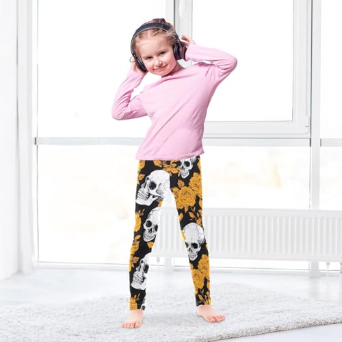 Human Skeleton Yellow Rose Girls Leggings Ultra Soft Compression Yoga Gym Pants for Kids 4-10T4