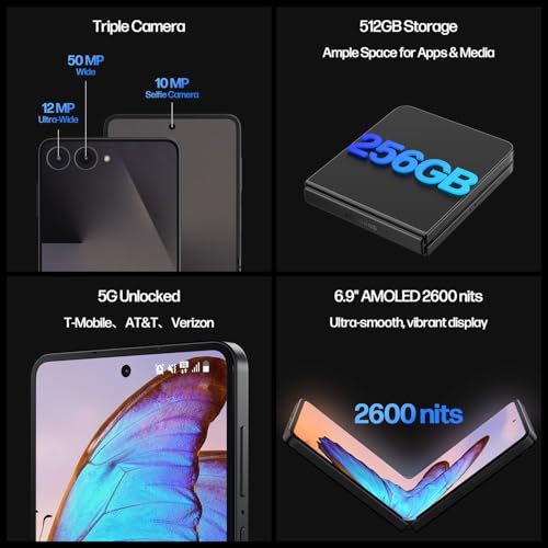 Image of Samsung Galaxy Z Flip7 Cell Phones, Unlocked Android 256GB, AI Foldable Smartphone with FlexCam, 6.9 inch AMOLED, Triple Camera, International Model 2025, Jet Black, Bundle Wireless Charger & Clear Case