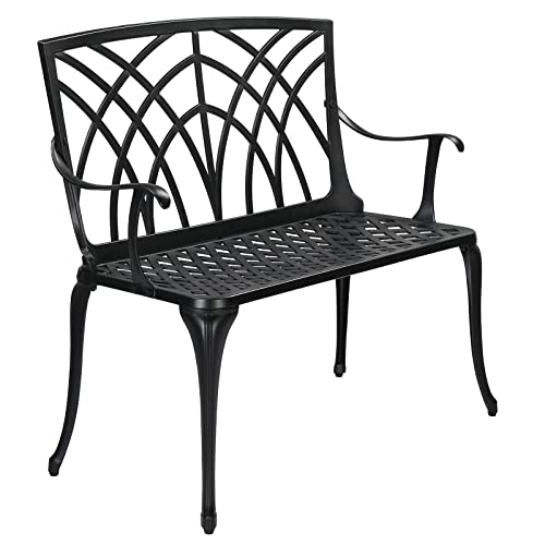 VINGLI 38" Outdoor Bench Cast Aluminium Garden Bench, Orchid Porch Bench Patio Bench Deck Furniture for 1-2 Person Seat(Bronze)