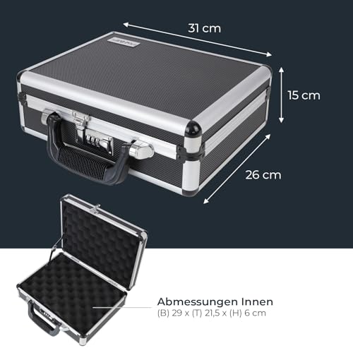 HMF 14401-02 Alu Waffenkoffer für Pistolen mit Zahlenschloss | 31 x 26 x 11 cm | Schwarz