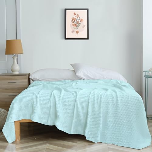 Image of Super Soft & Breathable 100% Microfiber Waffle Blanket - Throw Blanket and Quilt for Bed & Sofa Single(60x90) Size - Pastel Mint