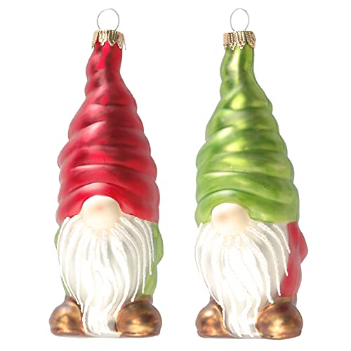 Krebs Glas Lauscha - Decoración de Navidad de cristal - Colgante de árbol de Navidad - Diseño: enanos verde/rojo - 2 unidades - Tamaño: 10 cm aprox Cover