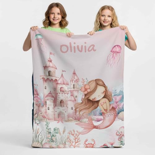 Image of Print Maniacs Personalised Mermaid Blanket – Custom Soft Cosy Throw Blanket for Kids, Girls & Boys, Him or Her, Girlfriend, Partner, Birthday, Christmas