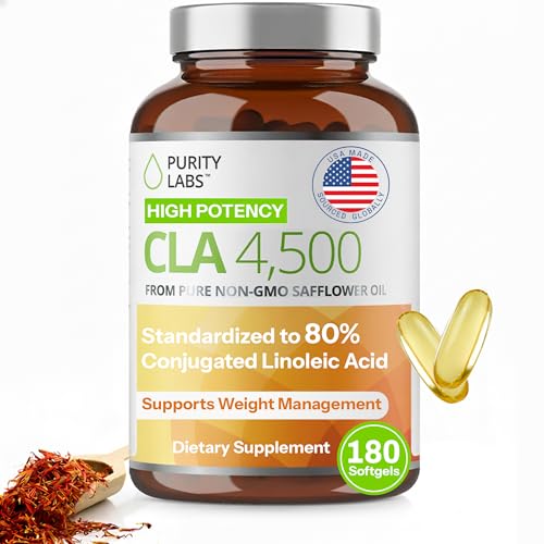 Purity Labs CLA Supplements 4500MG - Non-GMO Safflower Oil - Supports Energy, Weight Loss, Heart Health, and Muscle Health - 180 Soft gels
