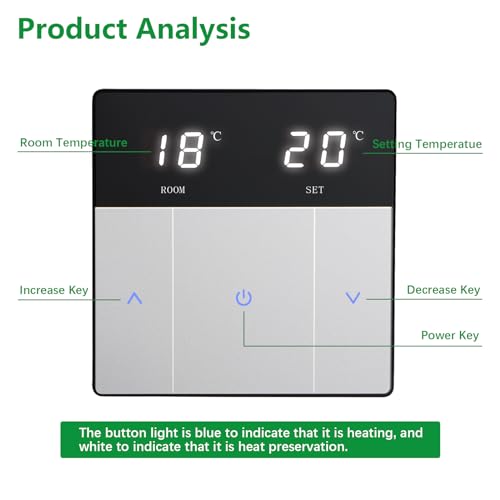 Wengart Raumthermostat WG808 für Elektrische Fußbodenheizung Heizsysteme,Taste berühren AC230V Max16A mit 3m fühler,Nur für 86 * 86mm Installationsdose geeignet