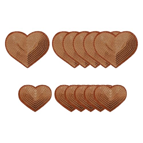 YELARXI Sequin Heart Iron on Patches Embroidered 12 Pack, Coffee, 2 Size