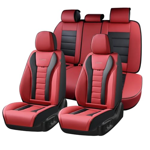Image of Coverado Car Seat Covers Full Set, Seat Covers for Cars, Front Seat Covers and Back Seat Cover Waterproof Leather Automotive Seat Cover, Universal Car Interior Protectors Cushion for Most Cars