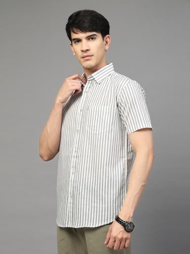 Image of Majestic Man Men's Pure Cotton Striped Half Sleeve Regular Fit Shirt