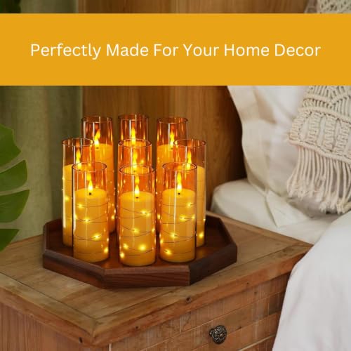 Image of LTETTES Acrylic Fiber Glass Led Candles Set of 12 | Embedded Star String Lights | Flickring Wick | 2 AA Battrey Operated with Remote | Home Decor & Festival | H 5.5'', 6.5'', 7.5'' x D 2.3'' | Gold