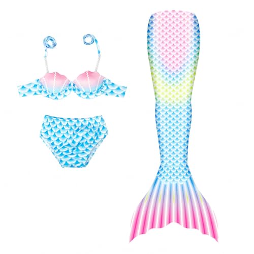 Paquete De 3 Disfraz Sirena NiñA Cola Sirena NiñA Conjunto De Bikini con Cola De Pez para 3-15 AñOs, Tome Hermosas Fotos De Sus Hijos,E-130